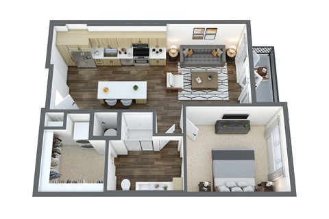 Floor plan for 1 bed, 1 bath, 720 sqft